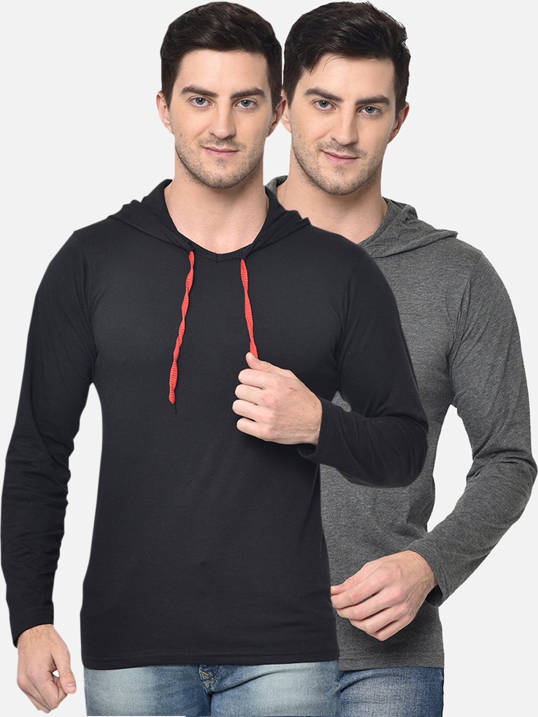 

MACK JONNEY Men Pack Of 2 Solid Hooded T-shirts, Black