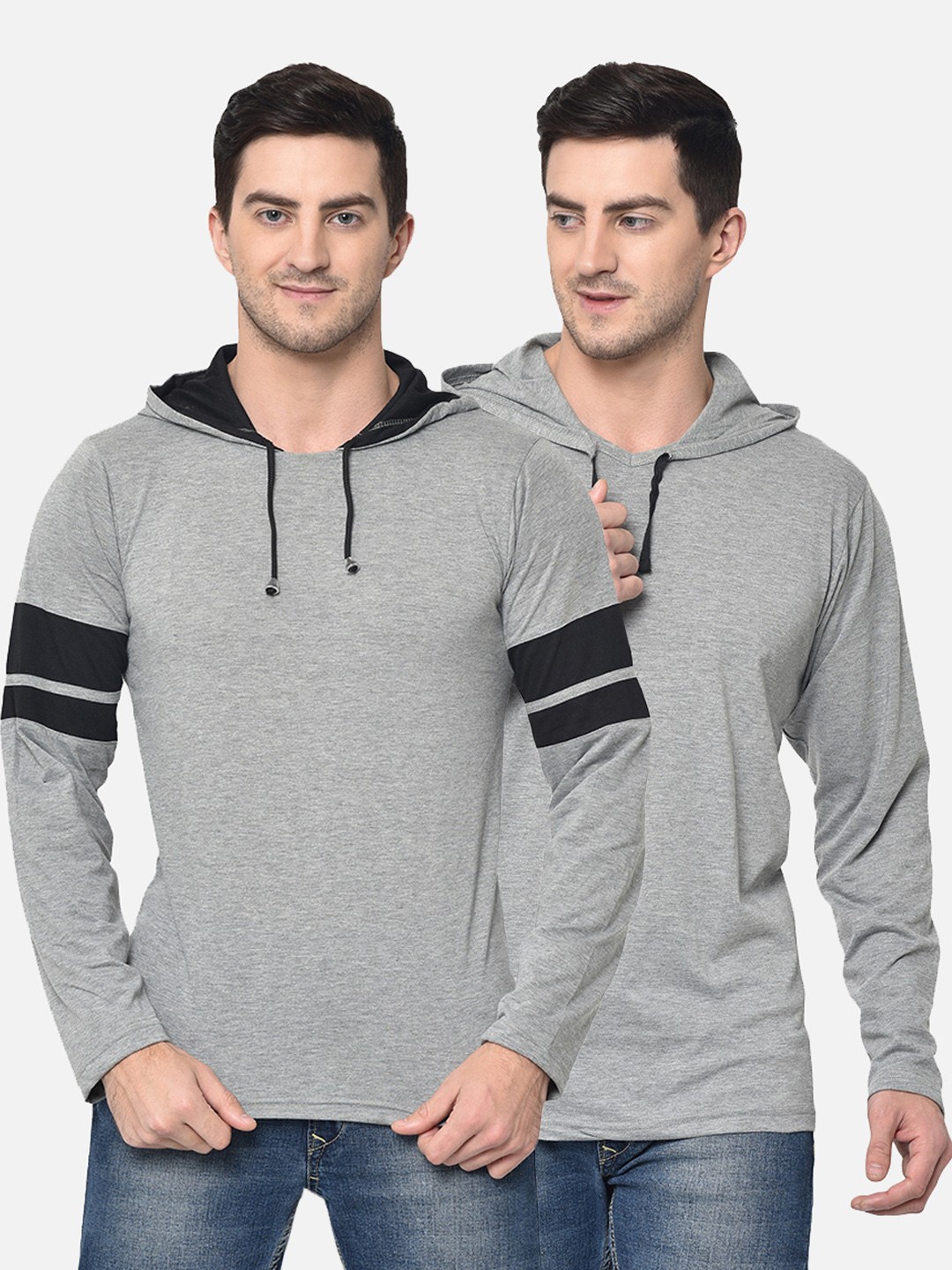 

MACK JONNEY Men Pack of 2 Grey Melange Solid Hooded T-shirt