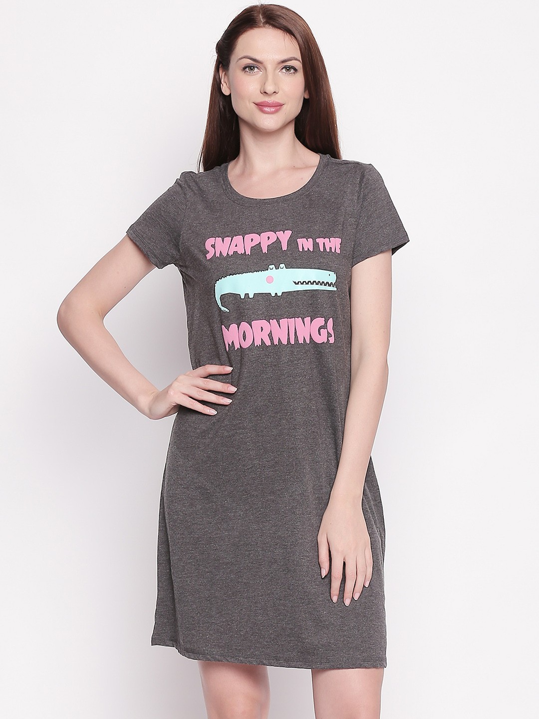 

Dreamz by Pantaloons Women Grey Printed Nightdress