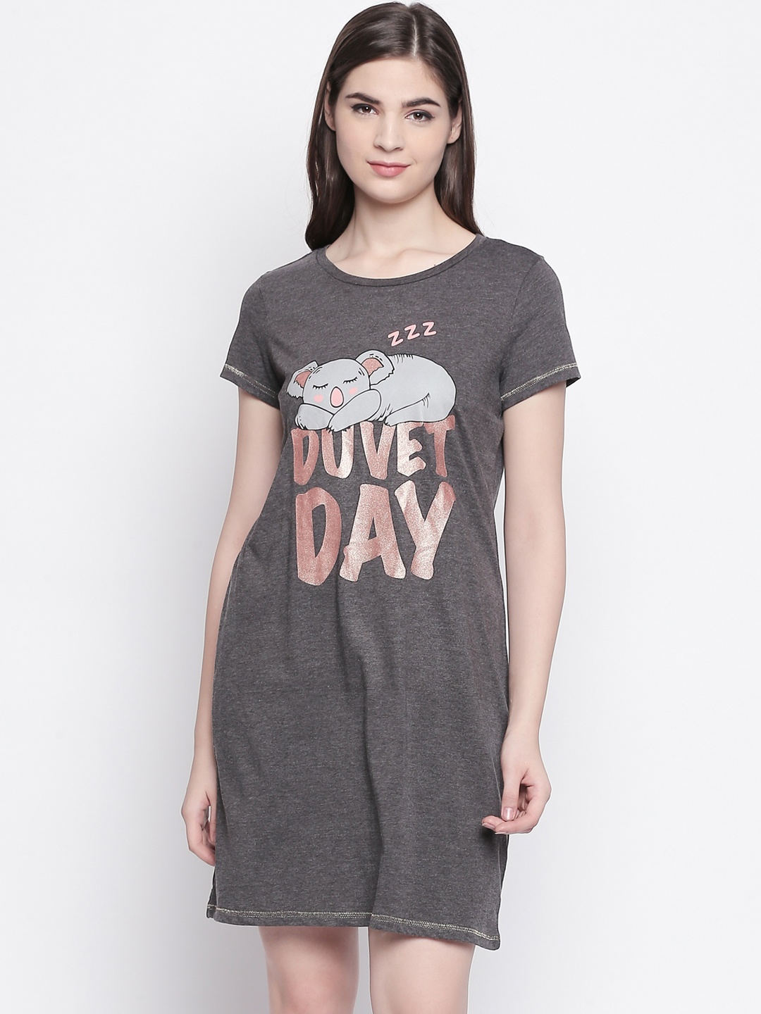 

Dreamz by Pantaloons Grey & Brown Printed Nightdress