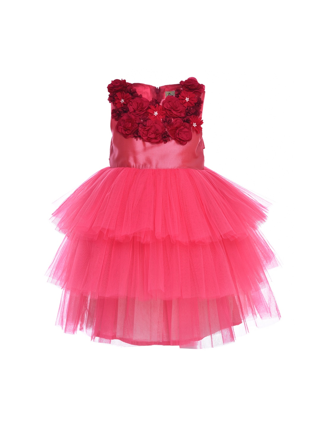 

A Little Fable Girls Pink Fit and Flare Dress With Applique Detail