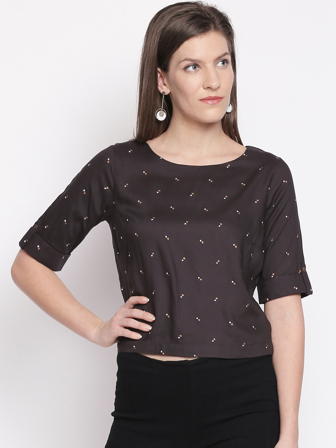 

AKKRITI BY PANTALOONS Women Grey Printed Crop Top