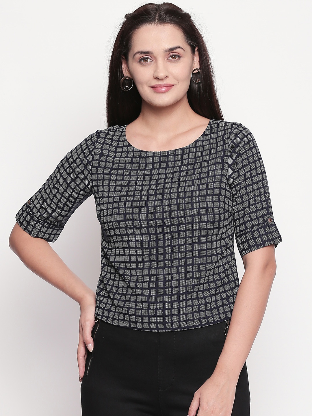 

AKKRITI BY PANTALOONS Women Blue Printed Top