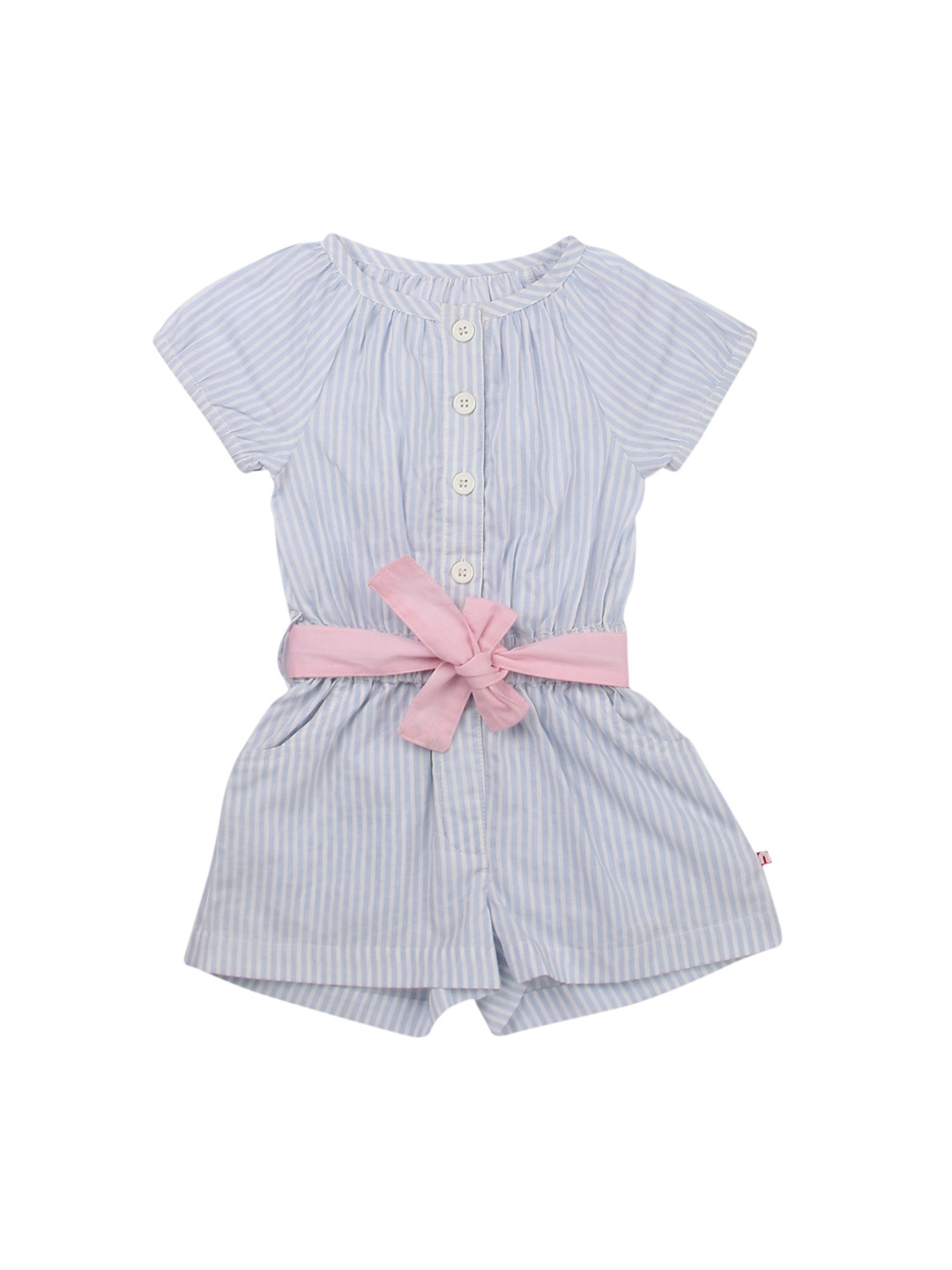 

Nino Bambino Infant Blue & White Organic Cotton Striped Sustainable Basic Jumpsuit