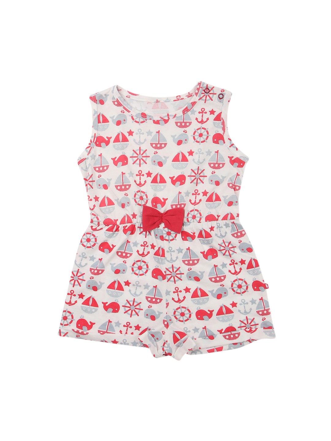 

Nino Bambino Girls Red & White Organic Cotton Printed Sustainable Basic Jumpsuit