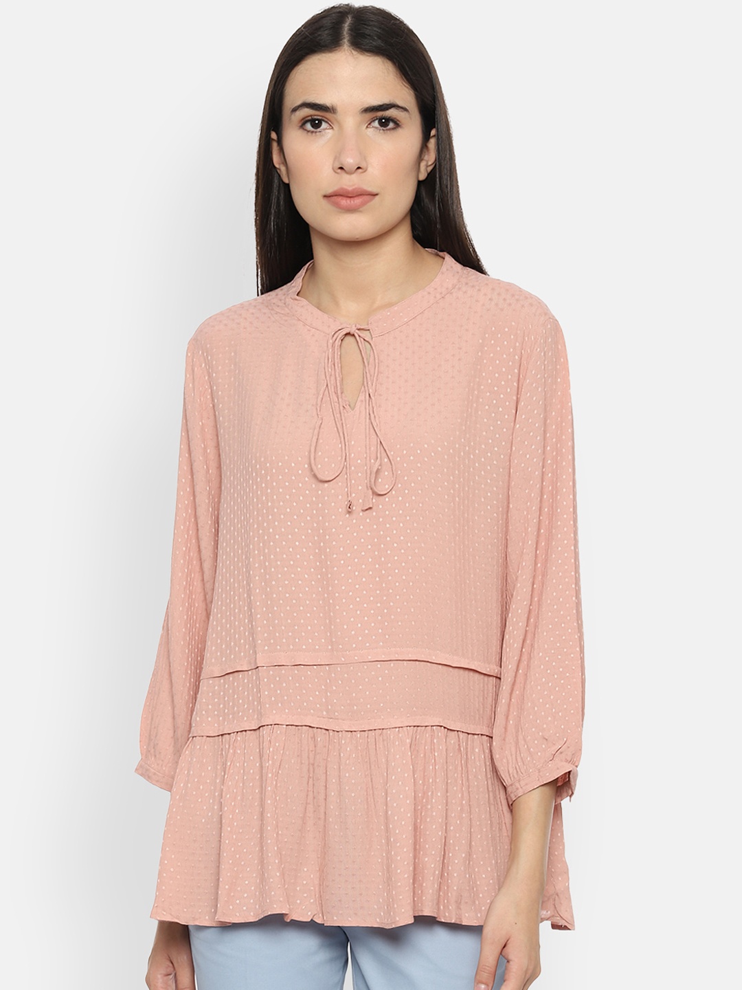 

Van Heusen Woman Women Pink Self Design A-Line Top