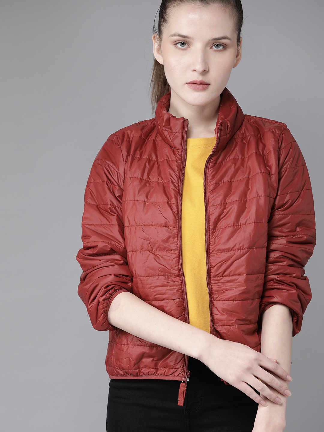 

Roadster Women Maroon Solid Lightweight Packable Jacket