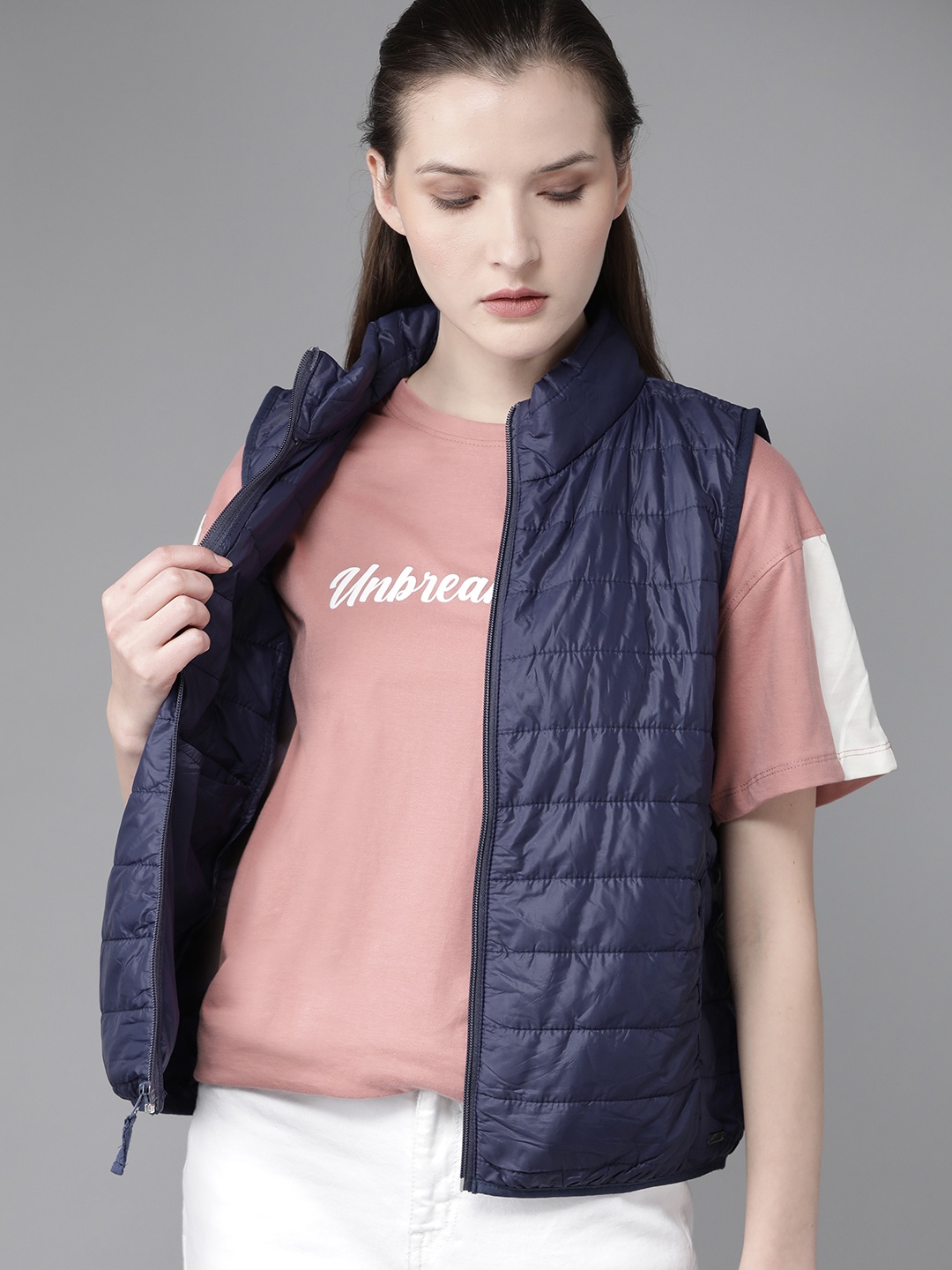 

Roadster Women Navy Blue Solid Lightweight Packable Jacket
