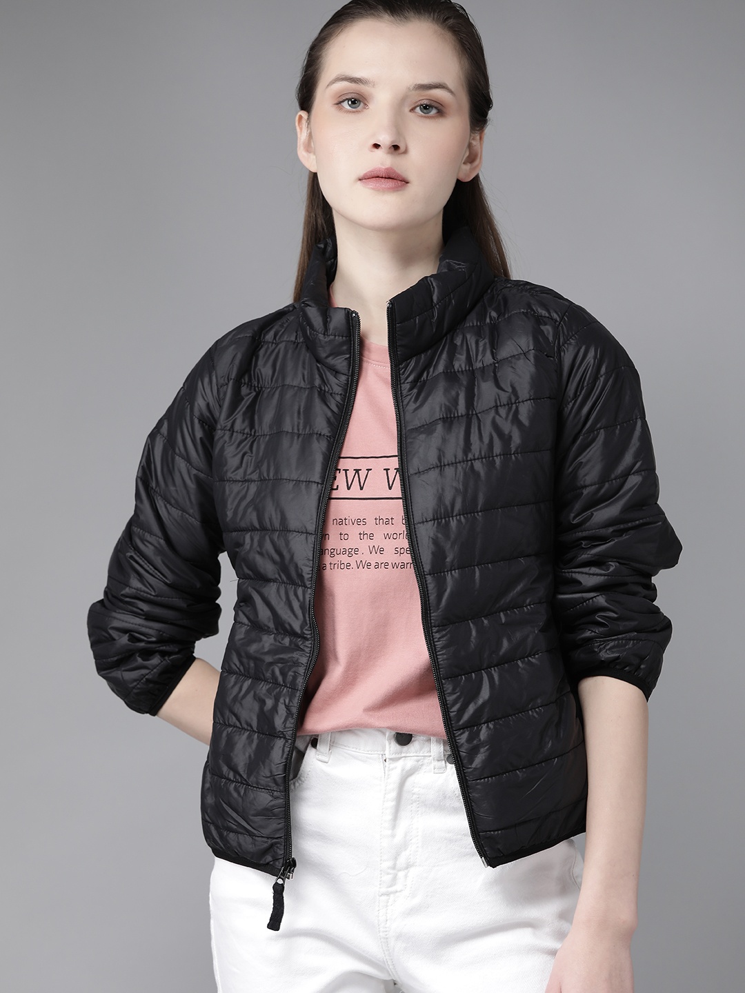 

Roadster Women Black Solid Lightweight Packable Jacket