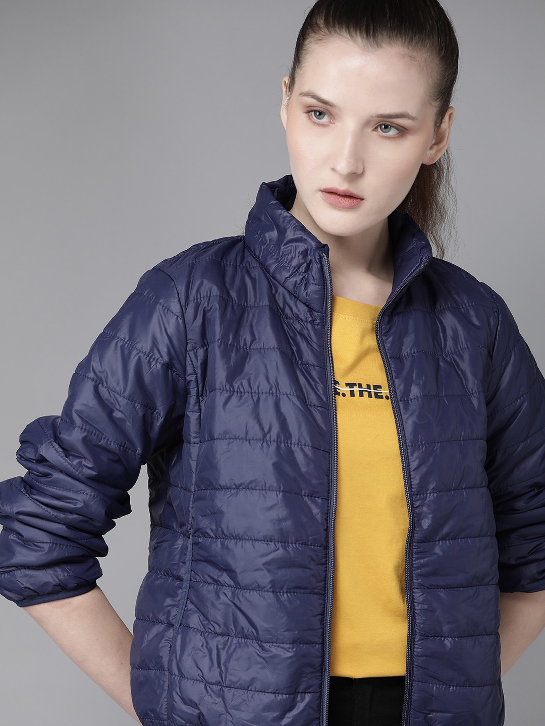 

Roadster Women Navy Blue Solid Lightweight Packable Jacket