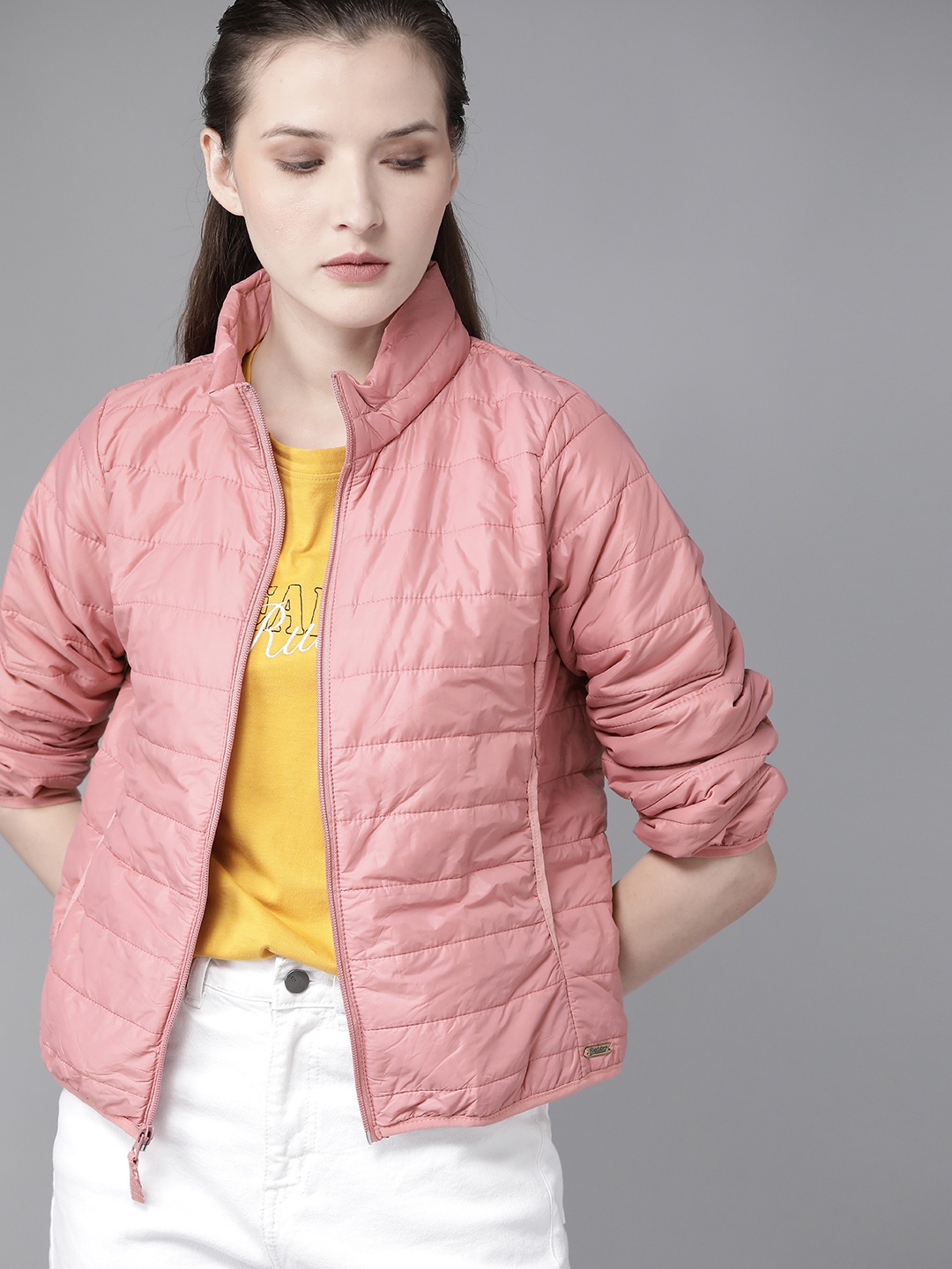 

Roadster Women Pink Solid Lightweight Packable Jacket