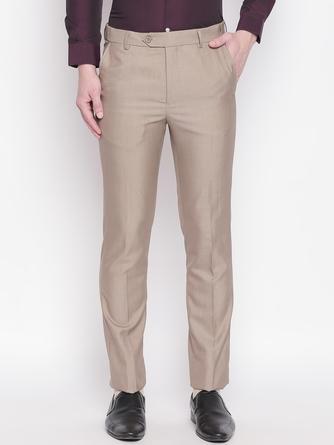 

RICHARD PARKER by Pantaloons Men Beige Slim Fit Solid Formal Trousers