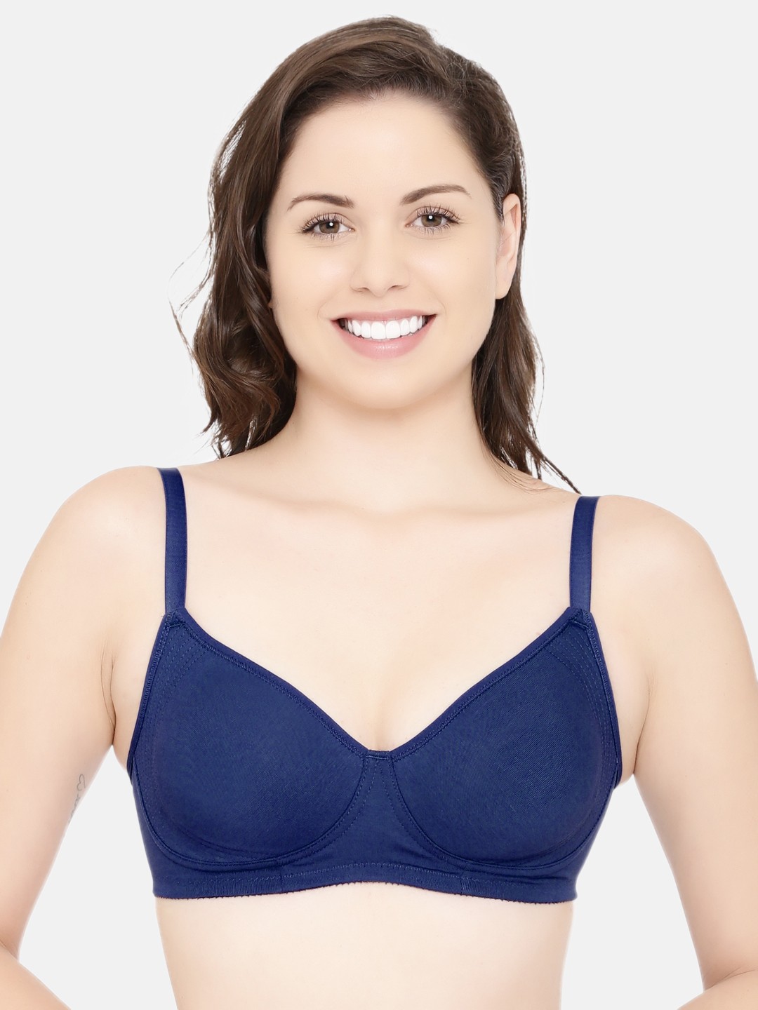 

Enamor Blue Non-Wired Non Padded High Coverage Cooling Tshirt Bra A042, Navy blue