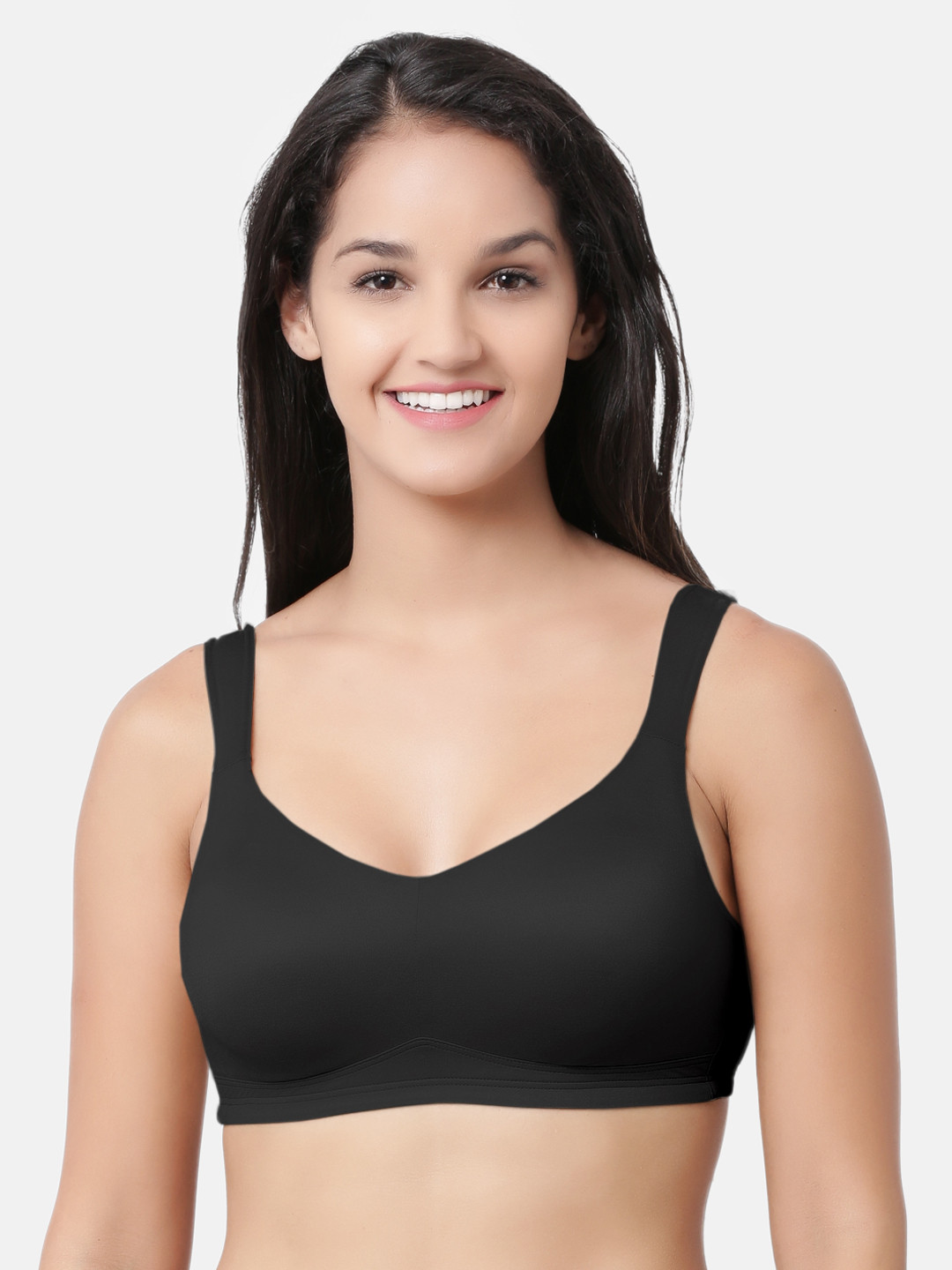 

Enamor Black Solid Non-Padded Full Coverage Wirefree Soft Comfort Shaper Bra F045