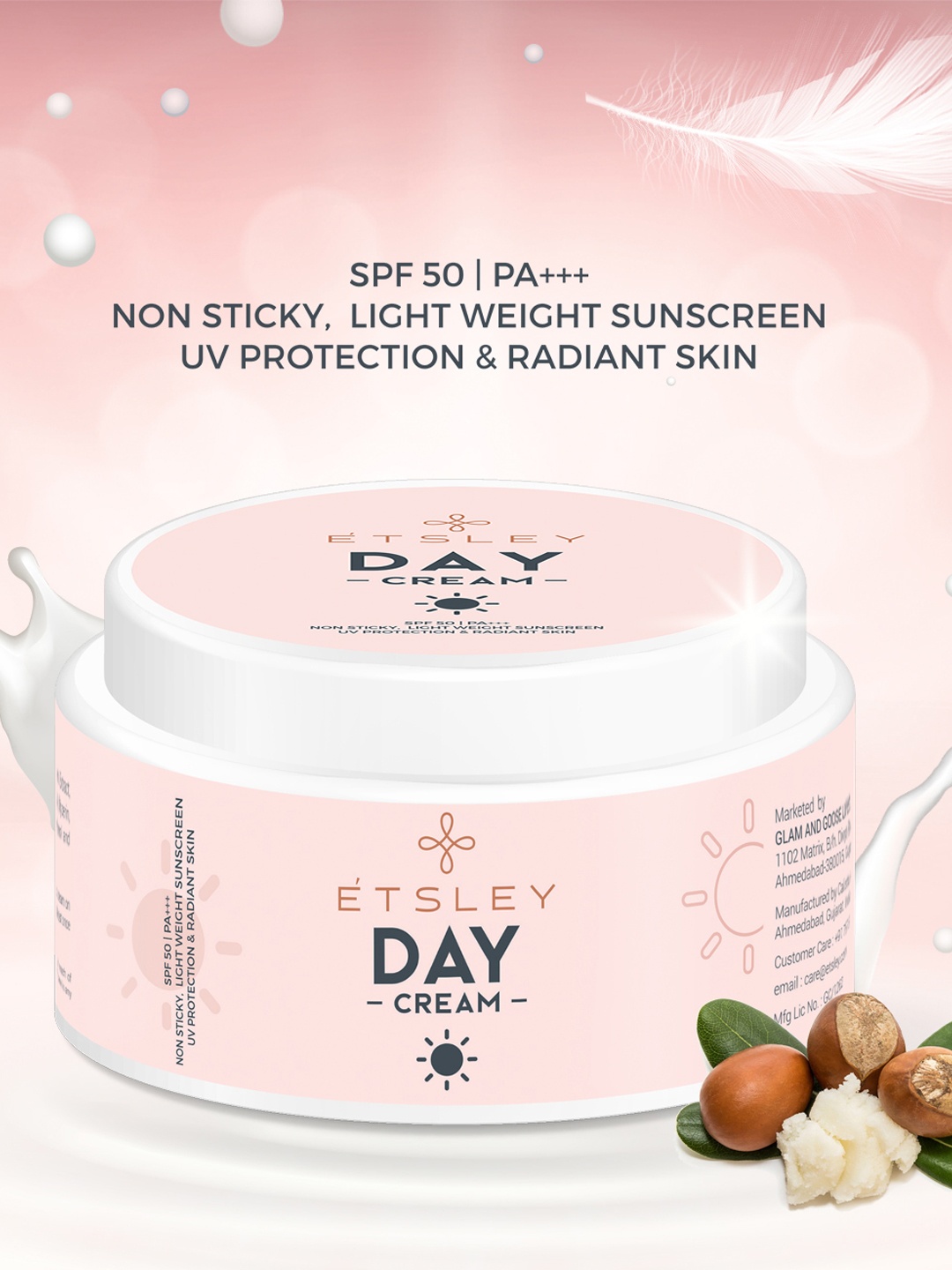 

ETSLEY Natural Day Cream-UV Protection & Radiance Skin|SPF 50 PA+++ Sunscreen 50gm, Pink