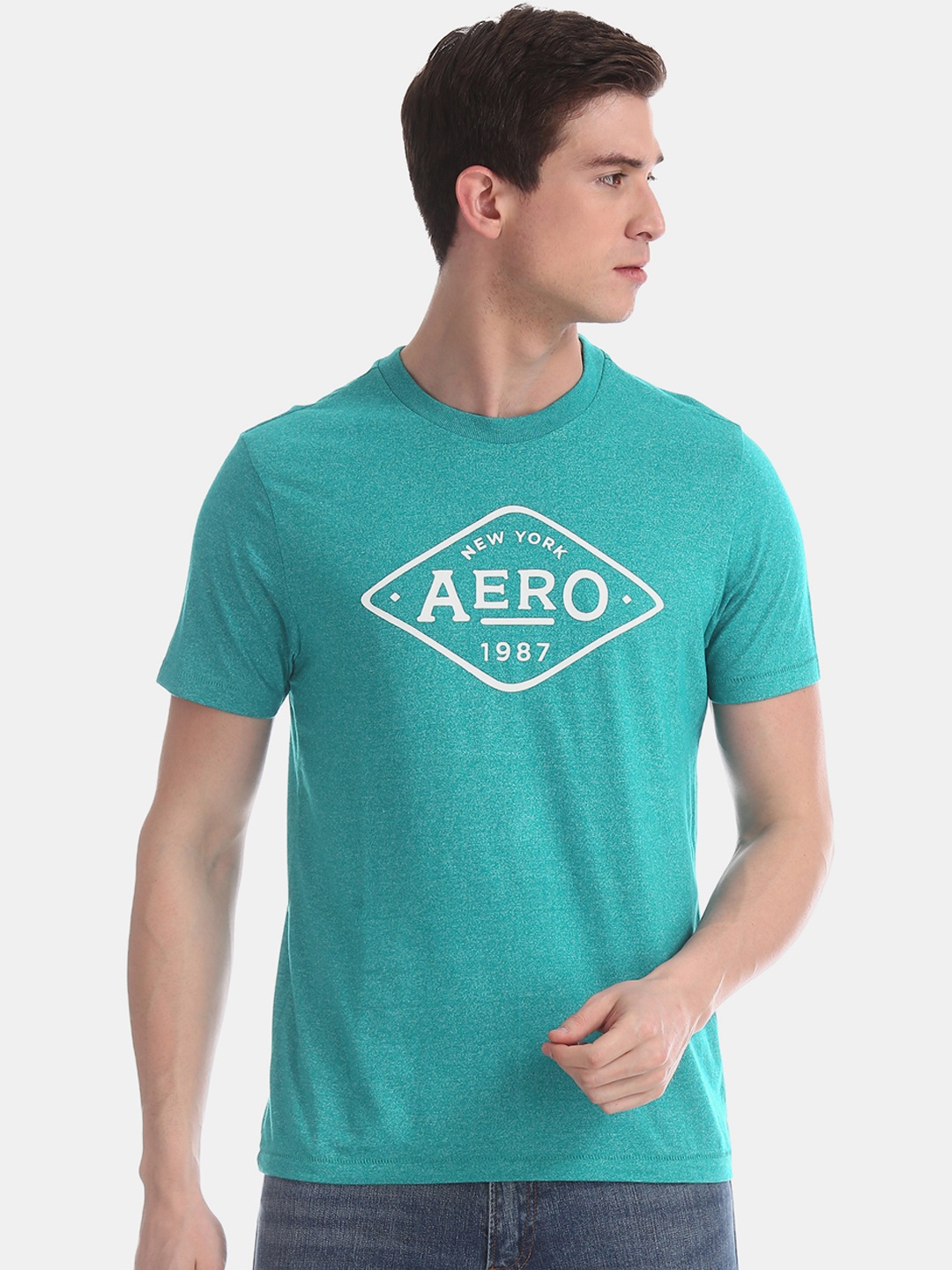 

Aeropostale Men Green Printed Round Neck T-shirt