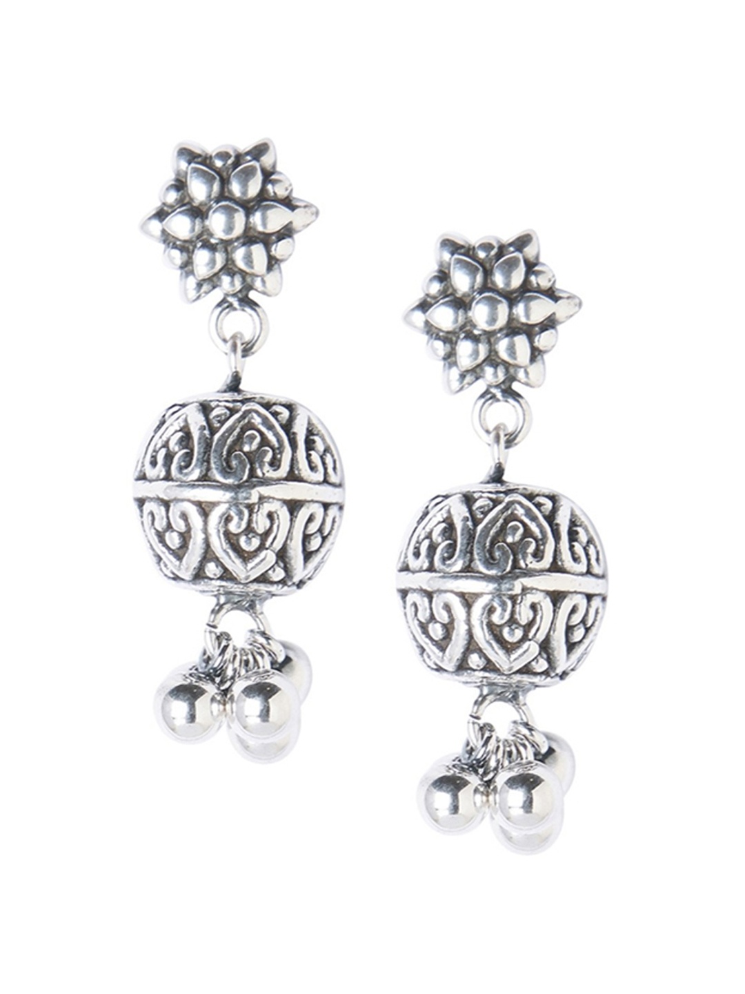 

ahilya Silver-Toned Dome Shaped Drop Earrings