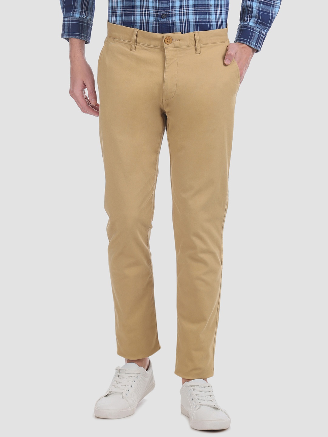 

Aeropostale Men Khaki Brown Slim Fit Solid Regular Trousers