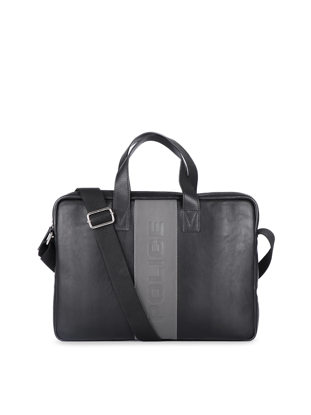 

Police Men Black & Grey Iconic Colourblocked Leather Laptop Bag