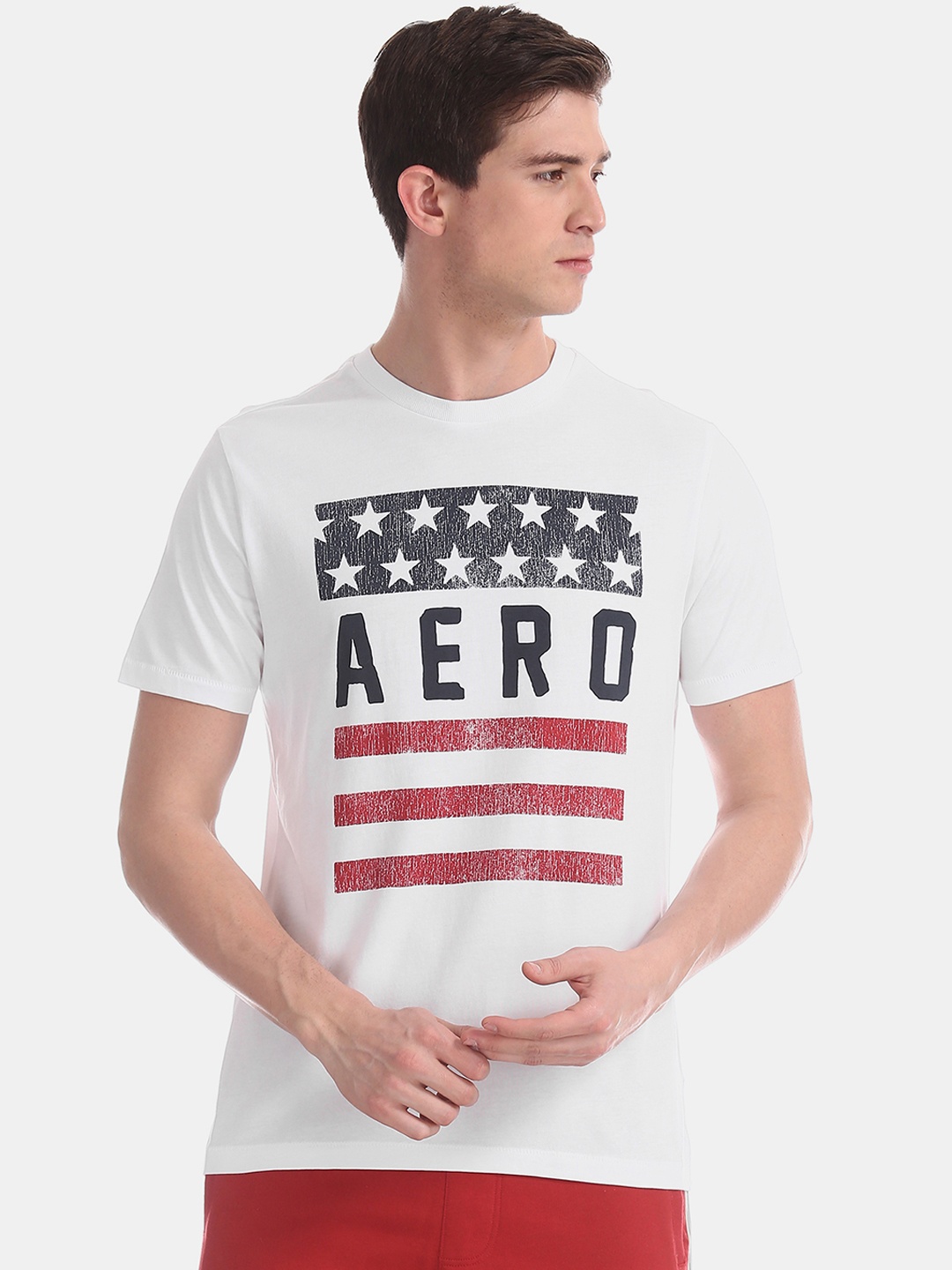 

Aeropostale Men White & Red Printed Round Neck T-shirt