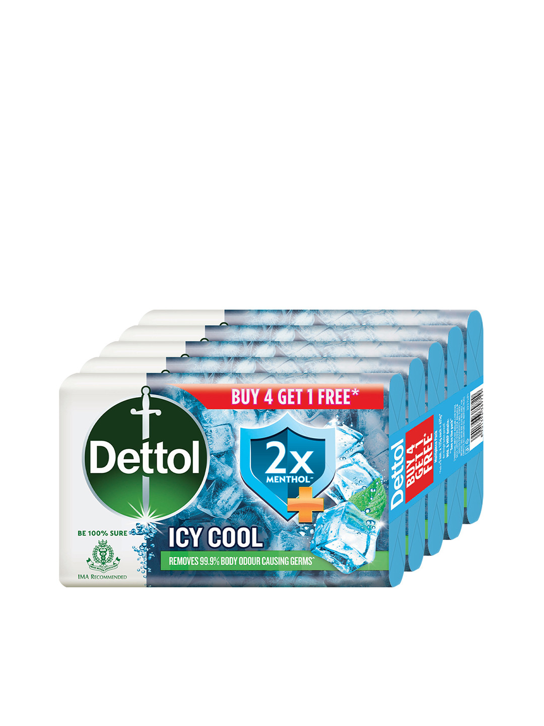 

Dettol Combo Of Icy Cool 2X Menthol Soap - 125g Each - Buy 4 Get 1 Free, Blue