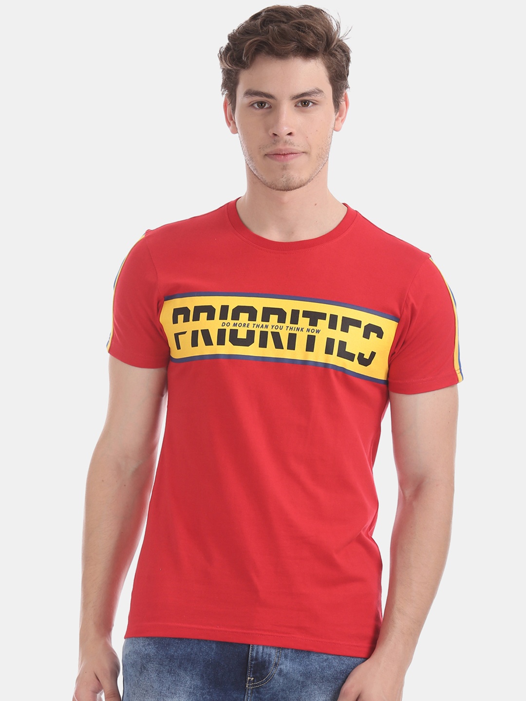 

Flying Machine Men Red Printed Round Neck T-shirt