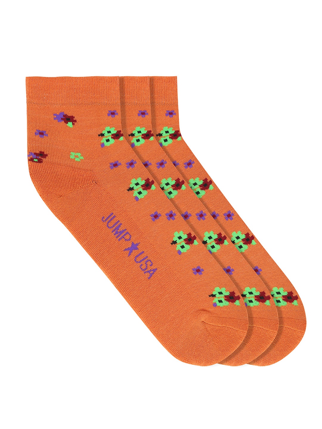 

JUMP USA Women Pack Of 3 Orange & Green Patterned Ankle-Length Socks