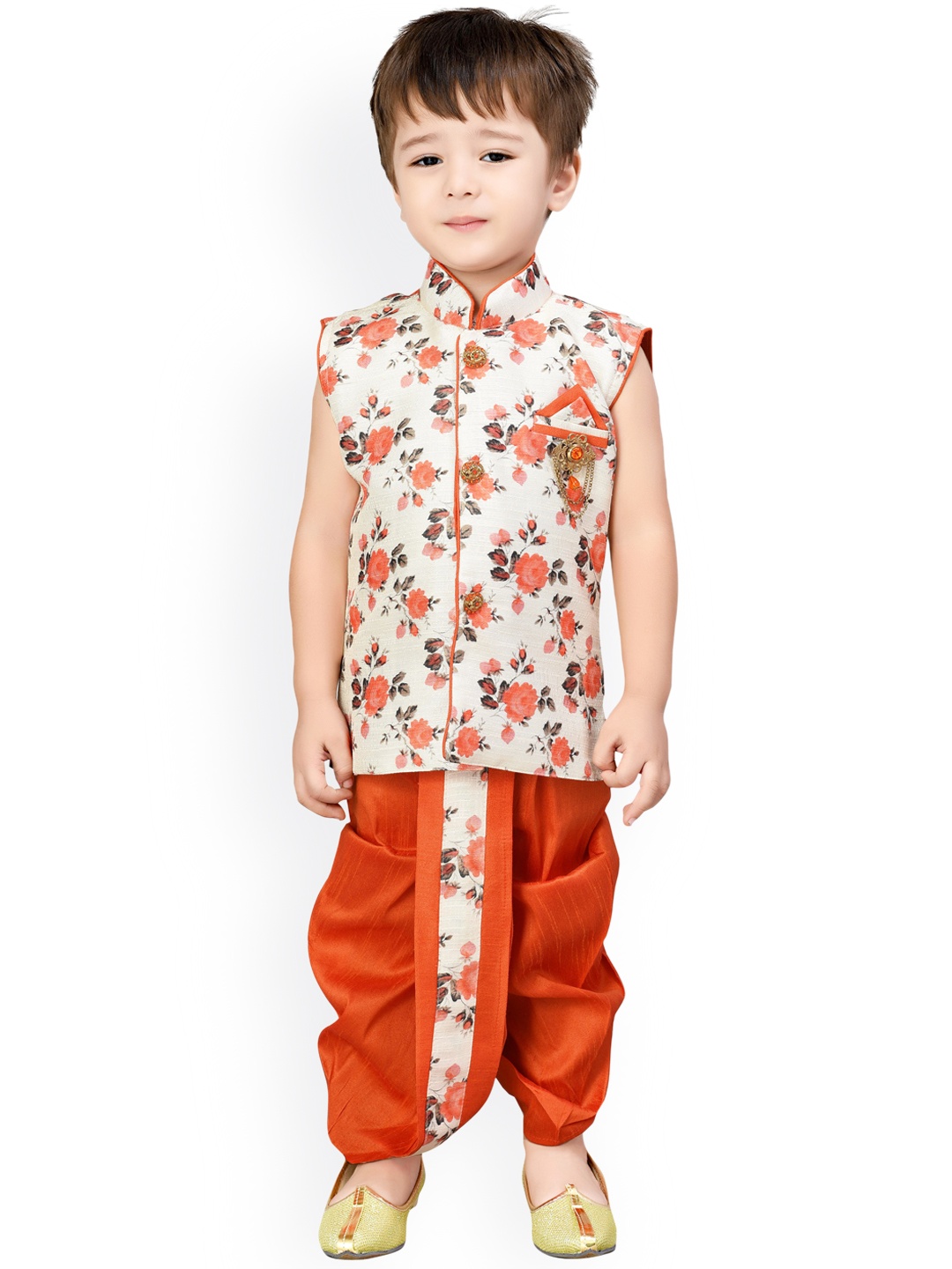 

Jeetethnics Boys Orange & White Printed Kurta with Dhoti Pants