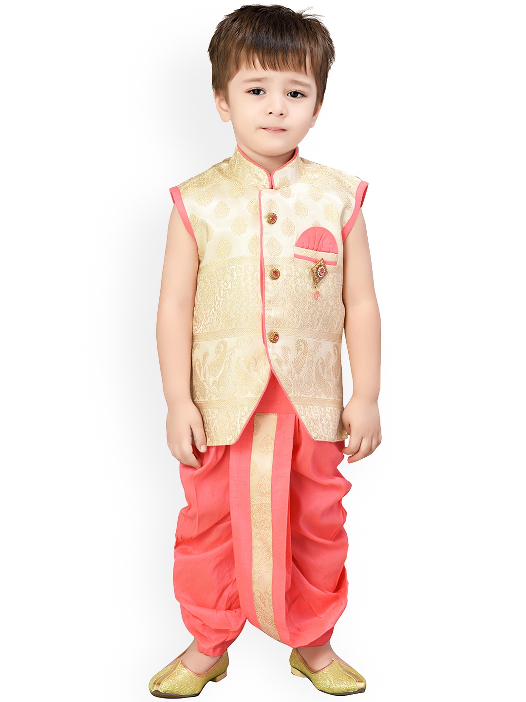 

Jeetethnics Boys Pink & Beige Self Design Kurta with Dhoti Pants