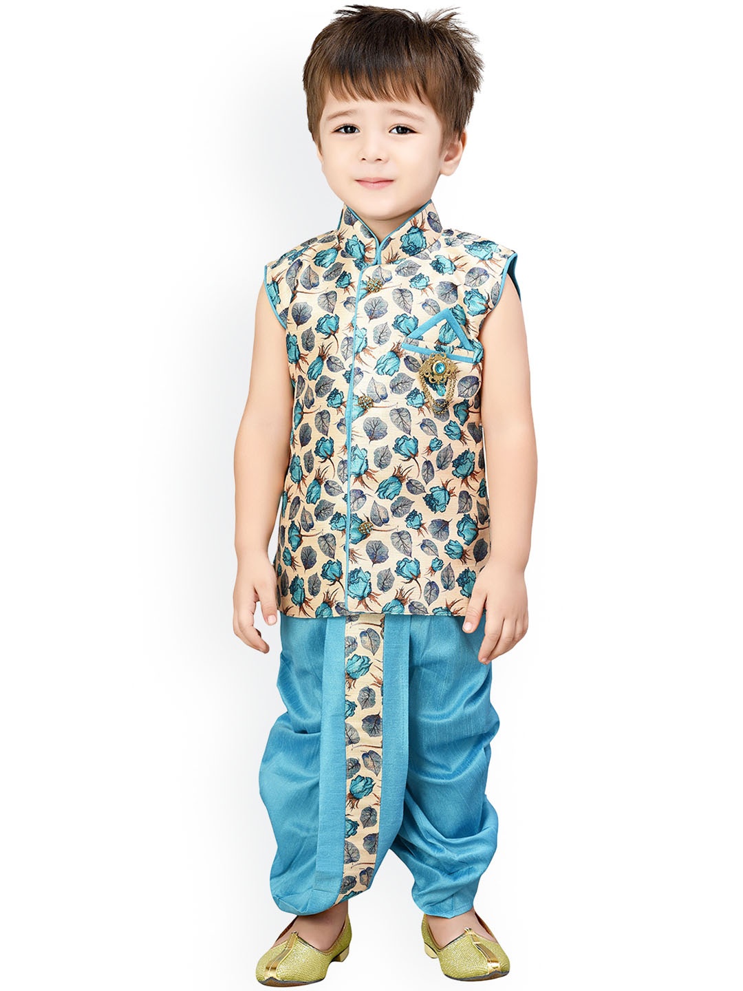 

Jeetethnics Boys Blue & Beige Printed Kurta with Dhoti Pants