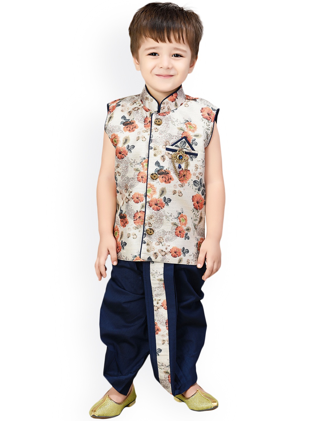 

Jeetethnics Boys Navy Blue & Off-White Printed Kurta with Dhoti Pants