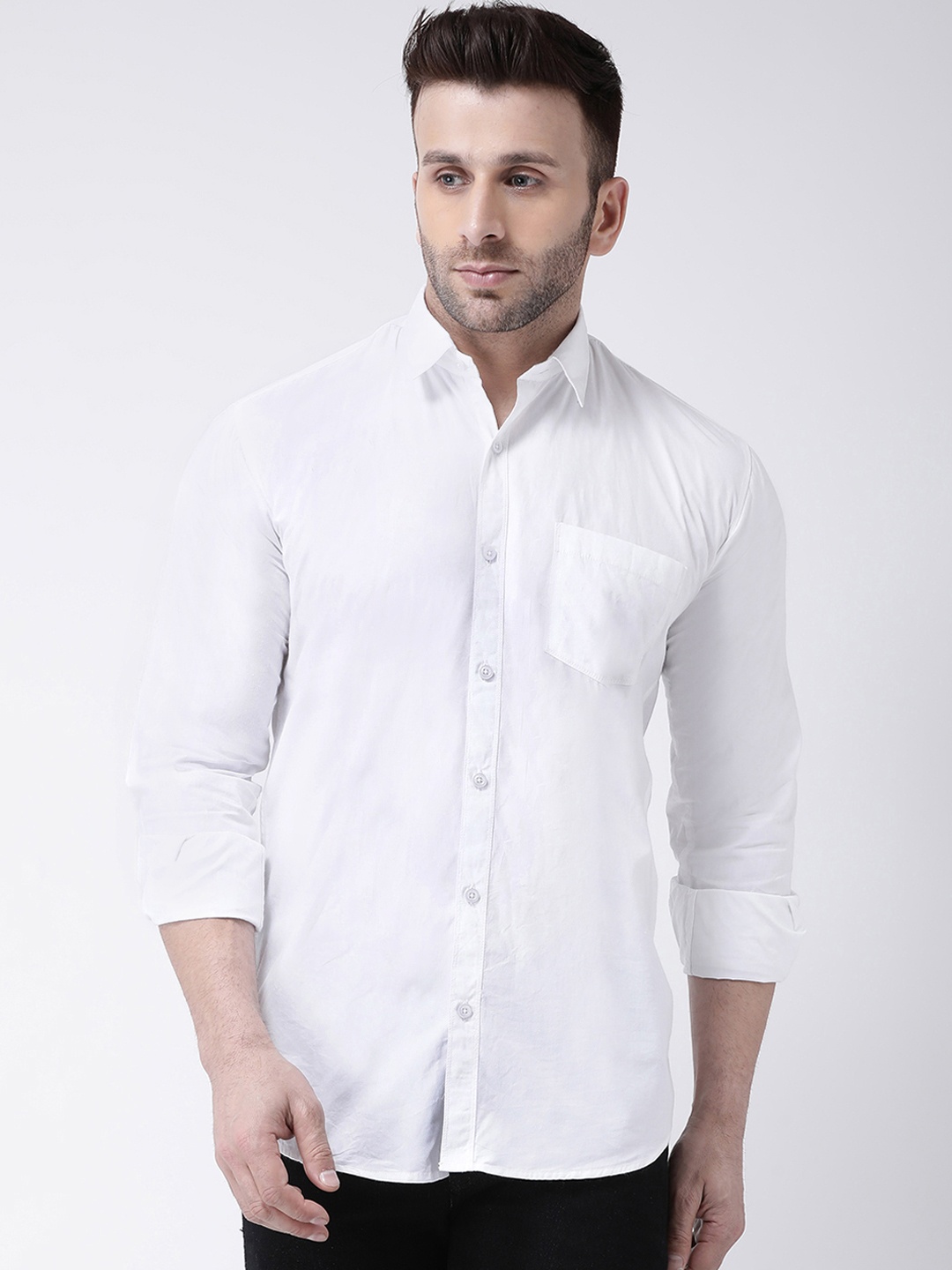 

Hangup Men White Smart Slim Fit Solid Casual Shirt