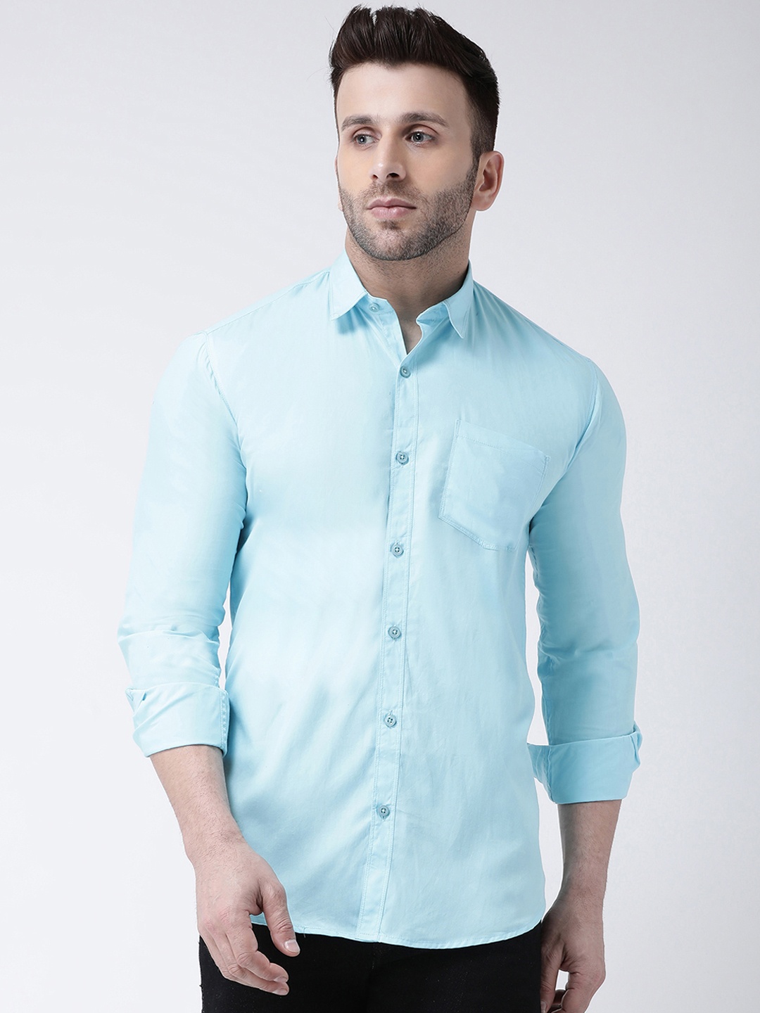 

Hangup Men Turquoise Blue Smart Slim Fit Solid Casual Shirt