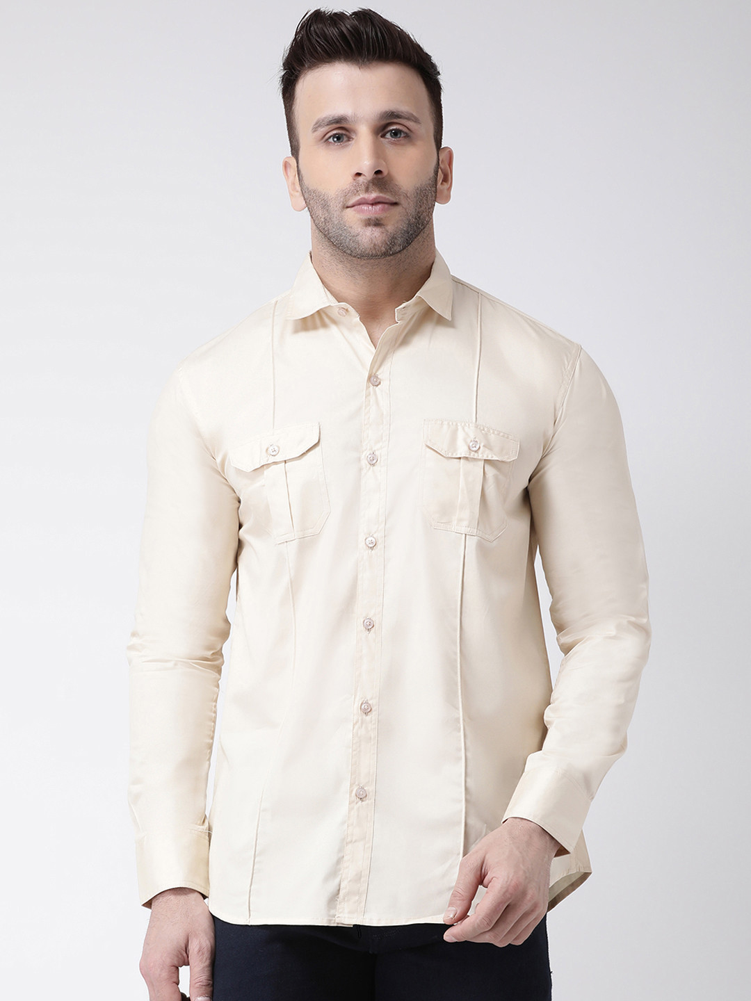 

Hangup Men Cream Smart Slim Fit Solid Casual Shirt