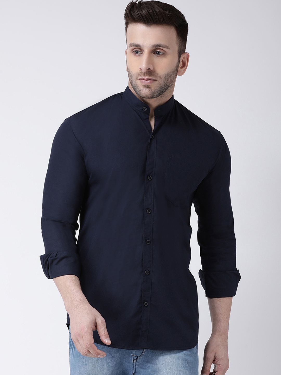 

Hangup Men Navy Blue Slim Fit Solid Casual Shirt