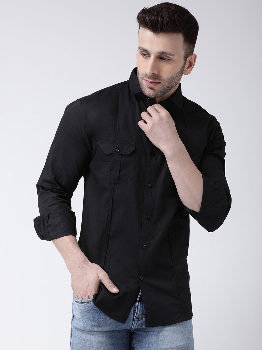 

Hangup Men Black Smart Slim Fit Solid Casual Shirt