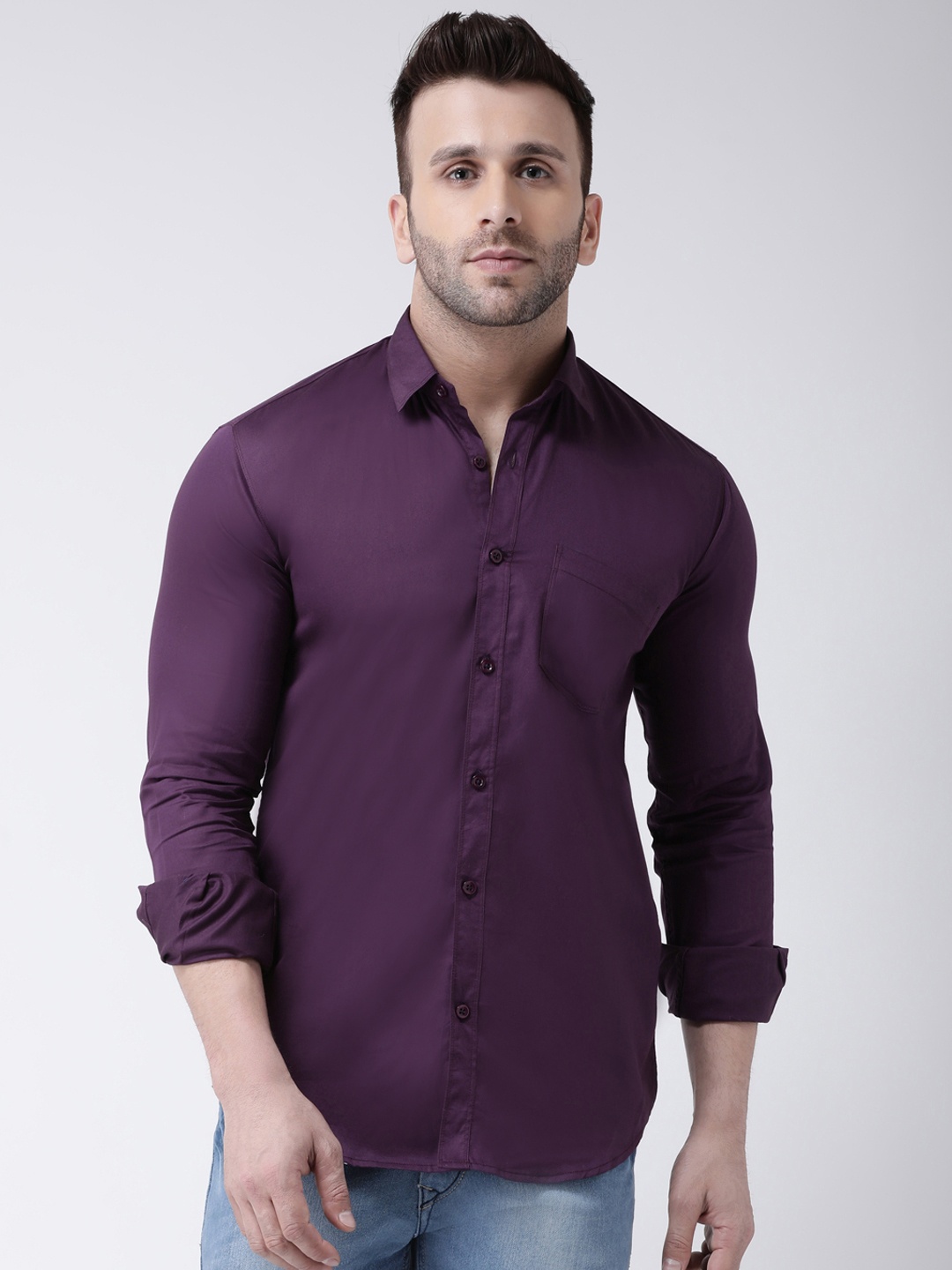 

Hangup Men Purple Smart Slim Fit Solid Casual Shirt