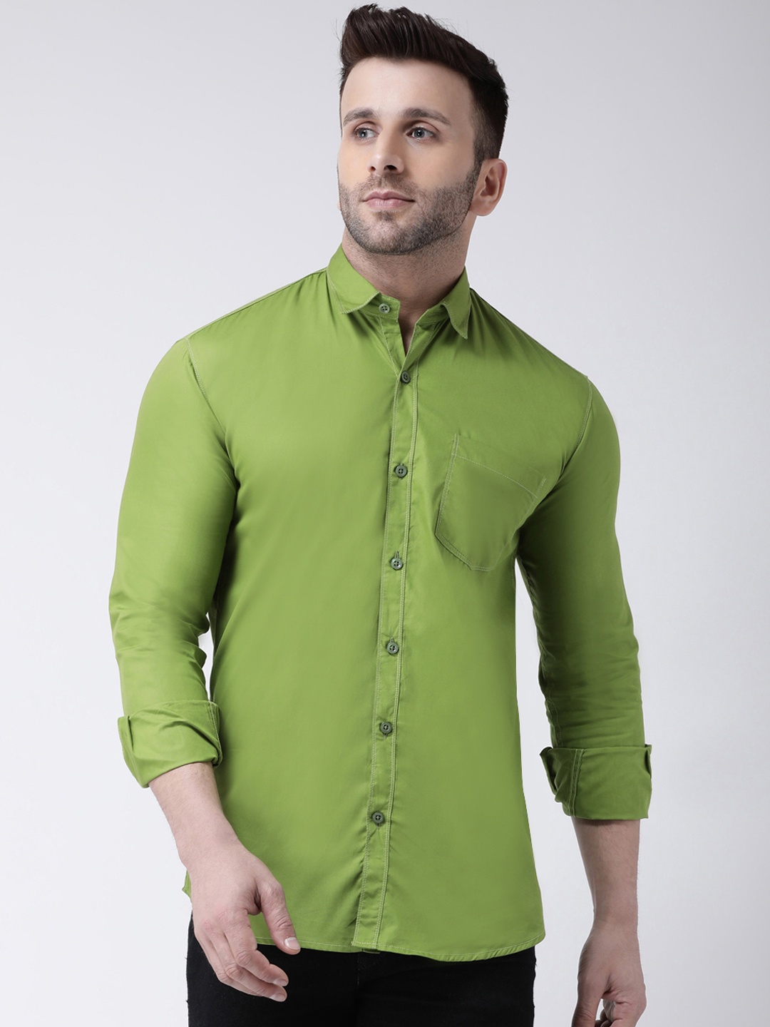 

Hangup Men Parrot Green Smart Slim Fit Solid Casual Shirt