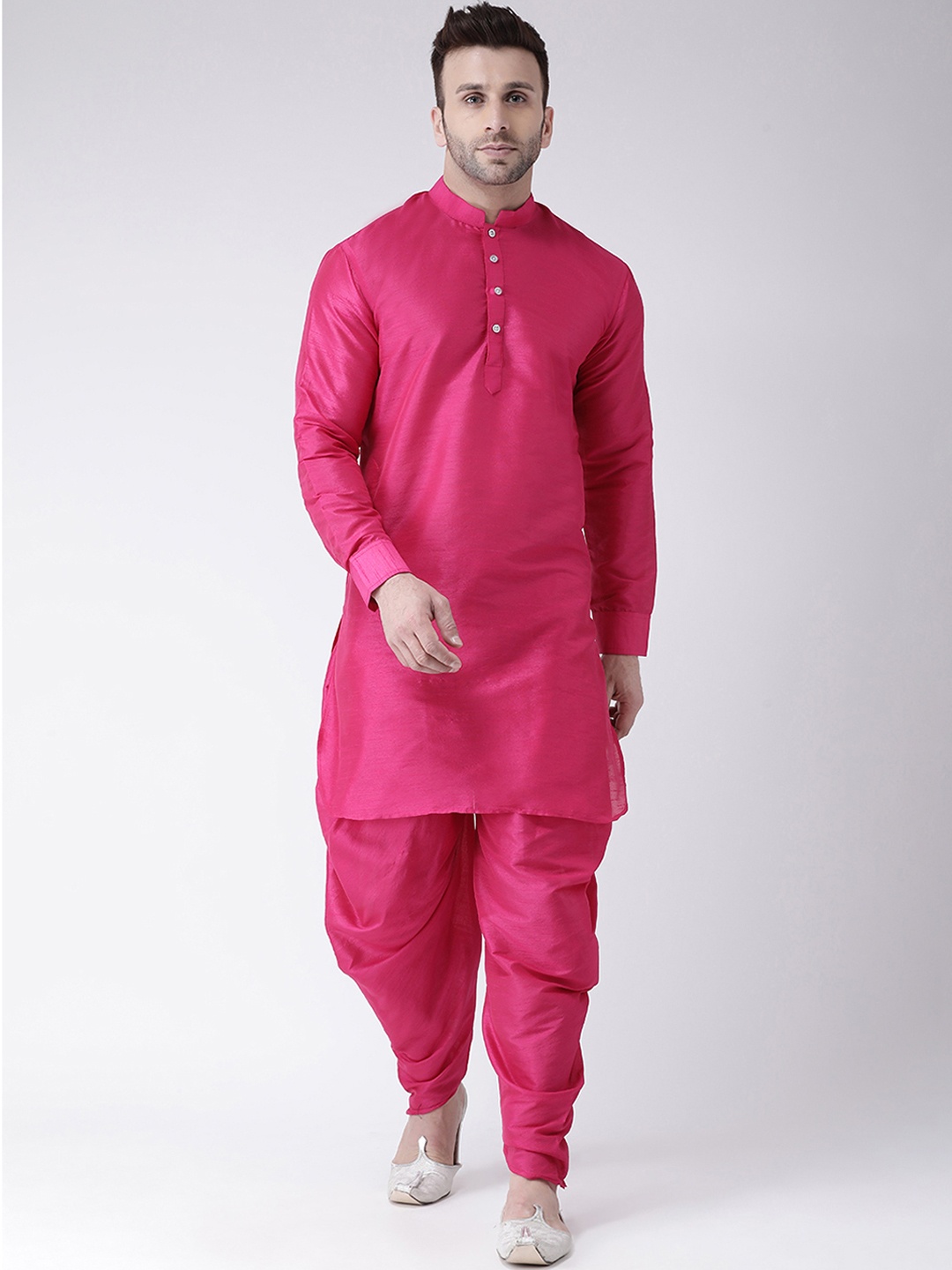 

Hangup Men Pink Solid Kurta with Harem Pants