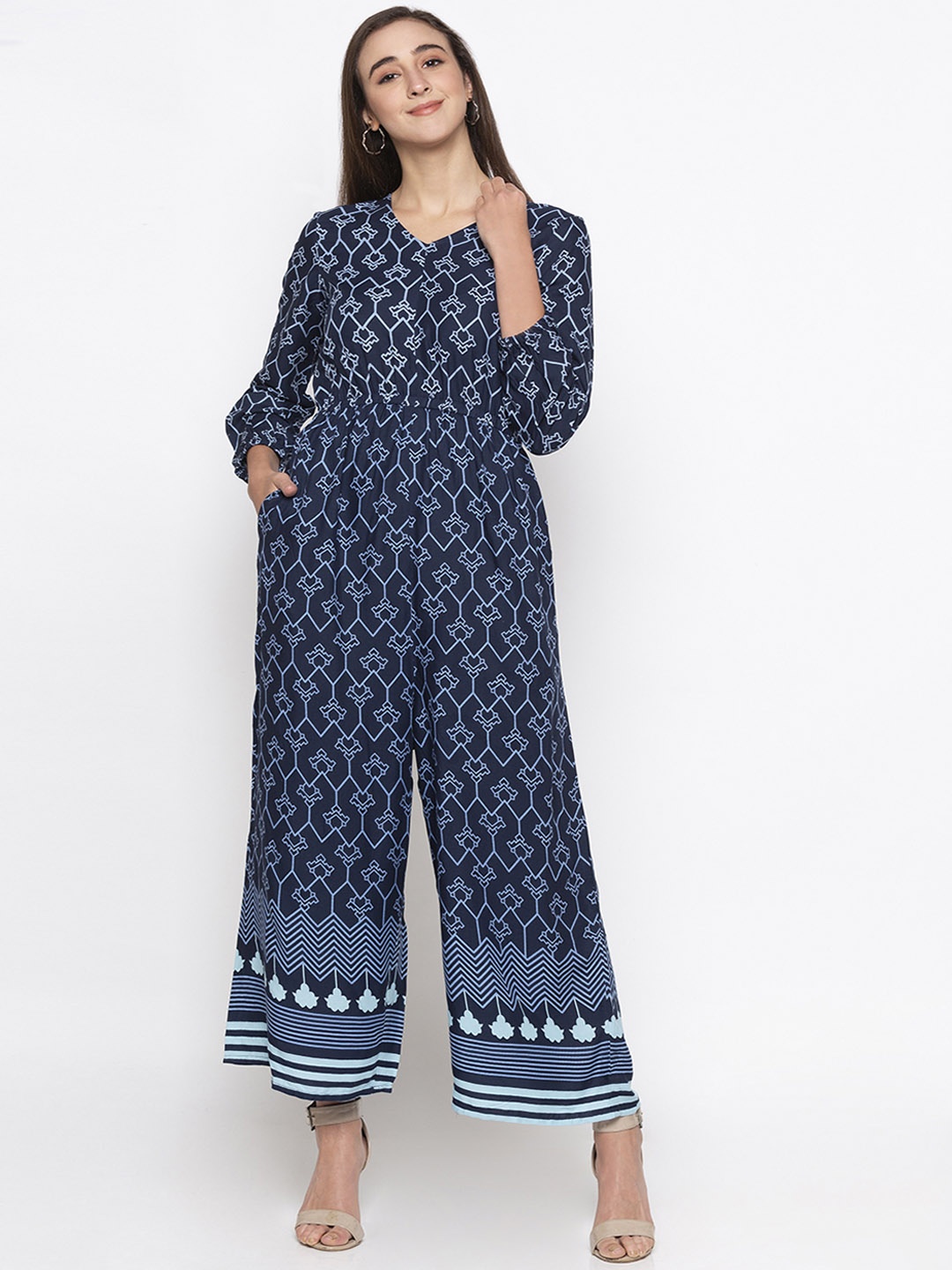 

Globus Women Blue Printed Basic Jumpsuit