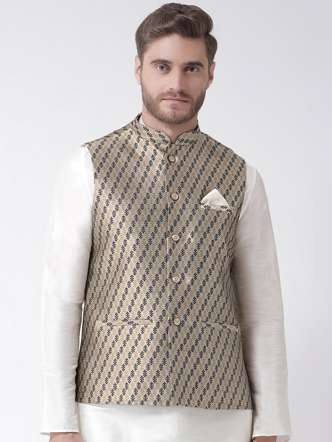 

DEYANN Men Cream-Coloured Woven Design Nehru Jacket