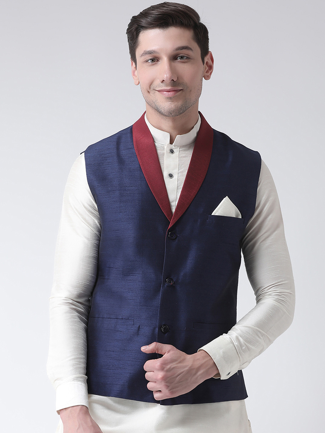 

Deyann Men Navy Blue Solid Nehru Jacket
