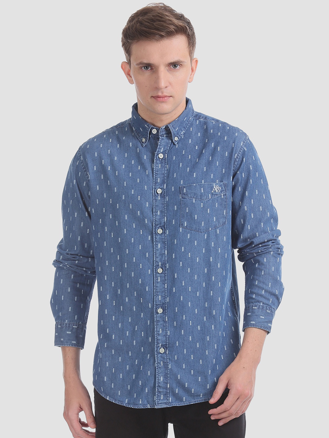 

Aeropostale Men Blue Slim Fit Printed Casual Denim Shirt