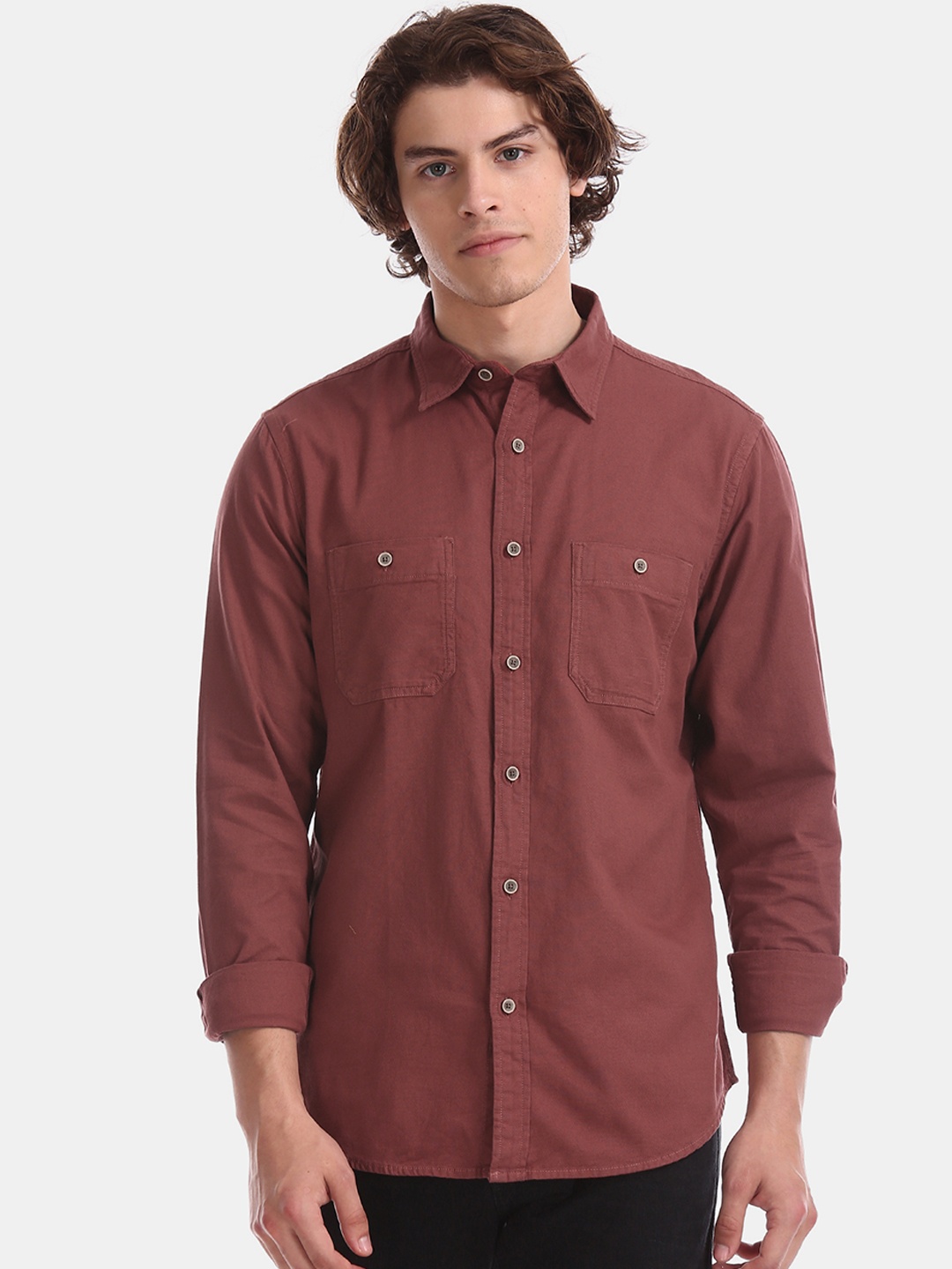 

Aeropostale Men Rust Brown Regular Fit Solid Casual Shirt