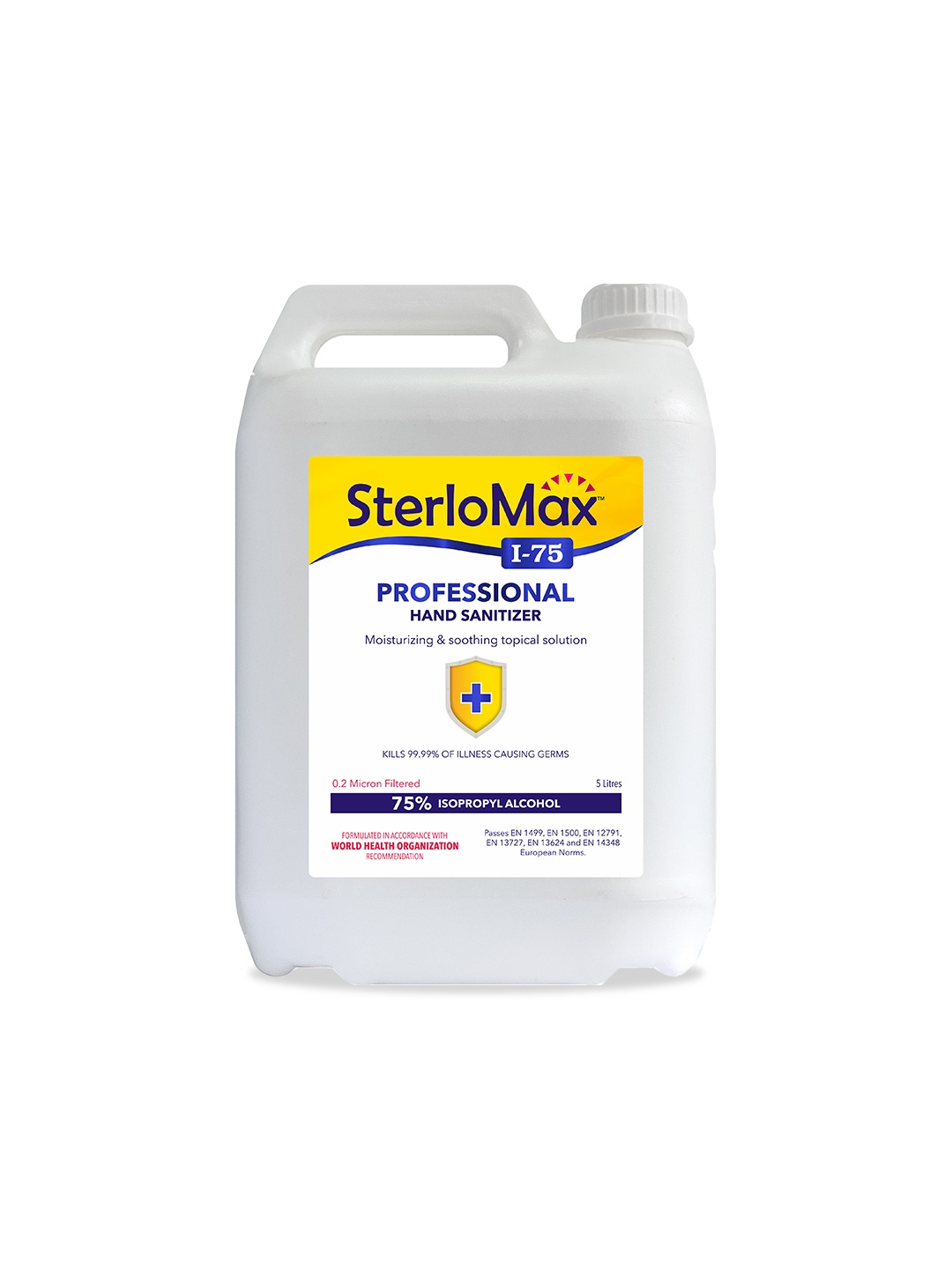 

SterloMax I 75% Isopropyl Alcohol-Based Hand Rub Sanitizer & Disinfectant - 5 Litres, Blue