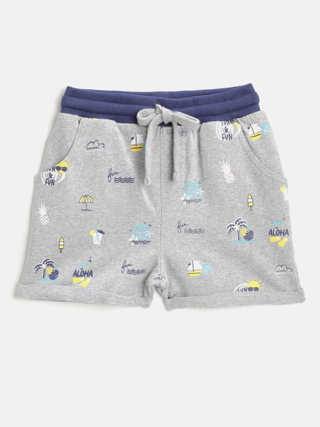 

Nauti Nati Boys Grey Melange Printed Regular Fit Shorts