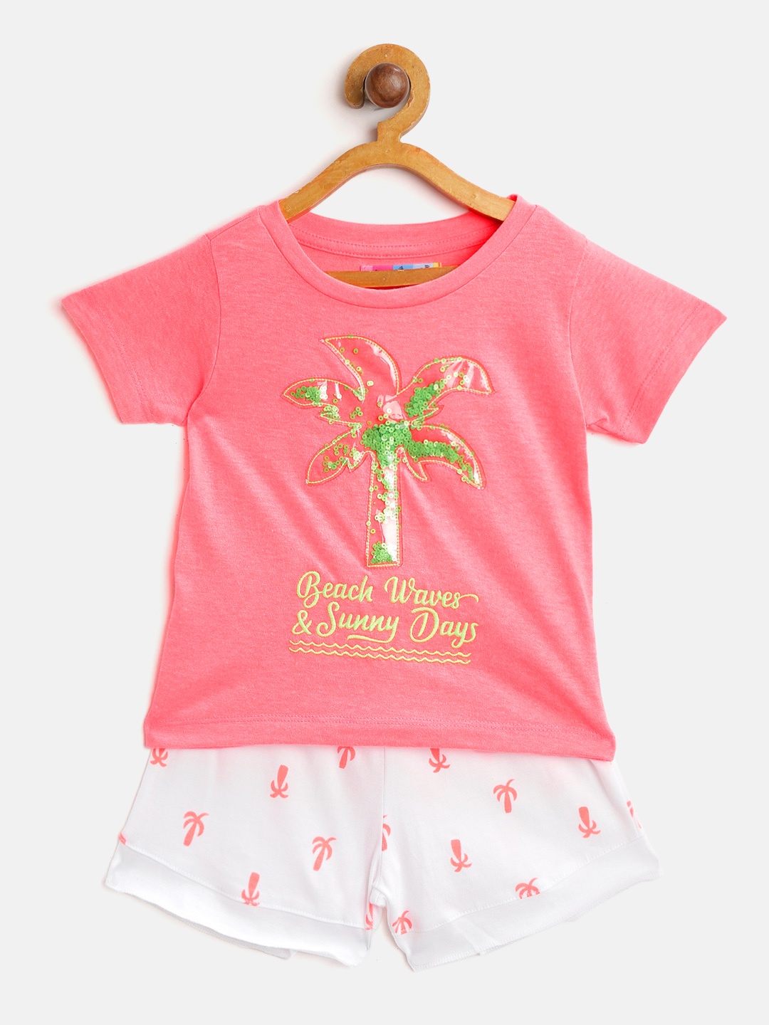 

Nauti Nati Girls Coral Pink & White Sequinned T-shirt with Shorts