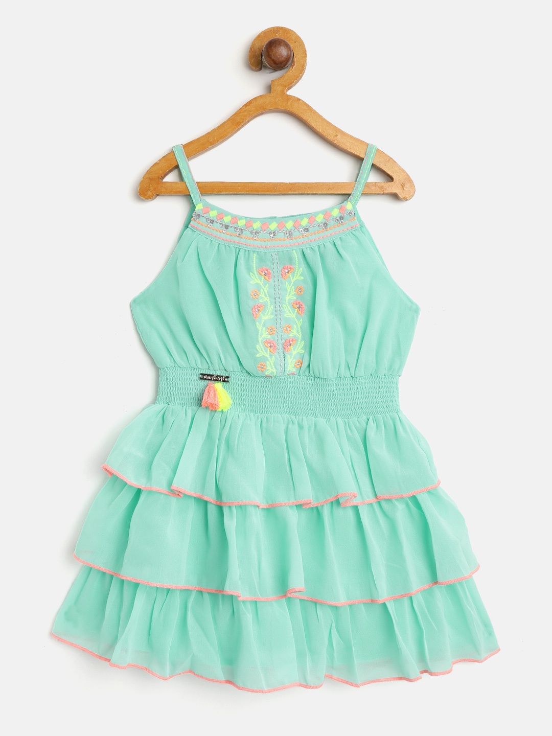 

Nauti Nati Girls Sea Green Embroidered Fit and Flare Dress