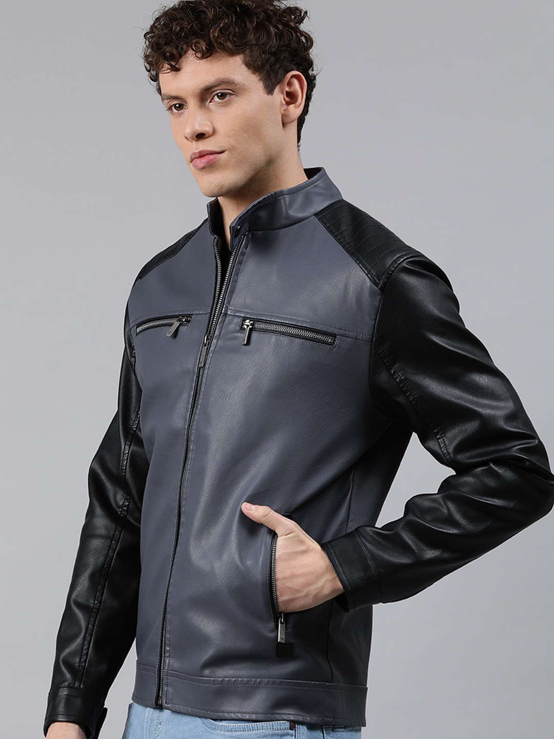 

WROGN Men Grey Solid Open Front Jacket