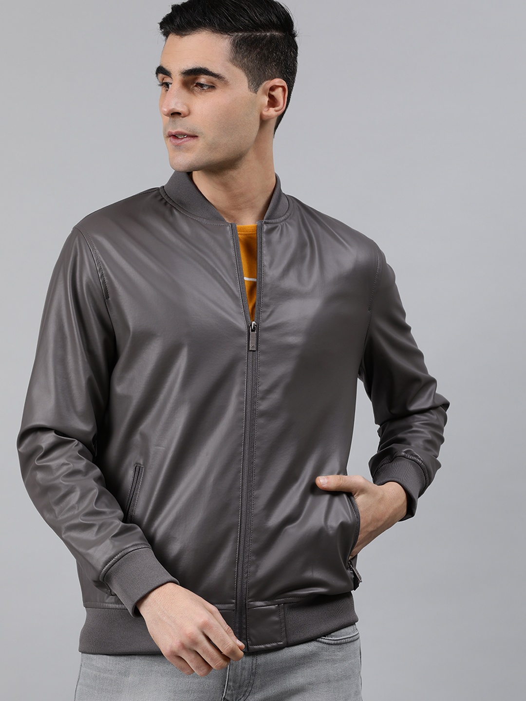 

WROGN Men Grey Solid Bomber